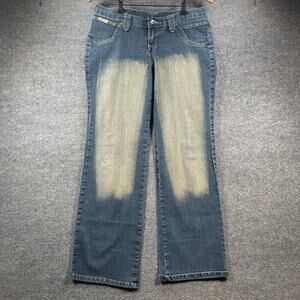 Bane Baggy Jeans Women's 36 Blue Ultra Low Rise Wide Leg Studded Pocket